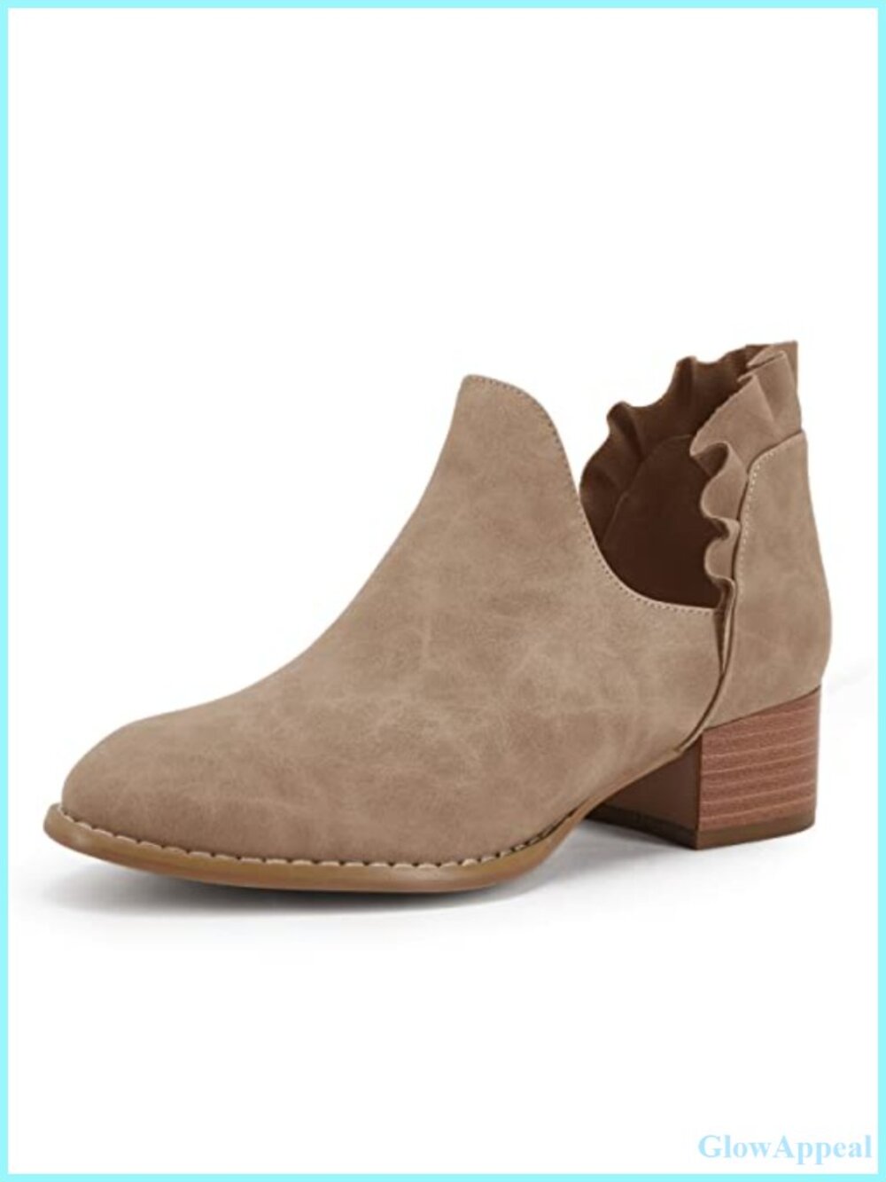 Faux Leather Ruffled Ankle Booties Pointed Toe Chunky Low Heel